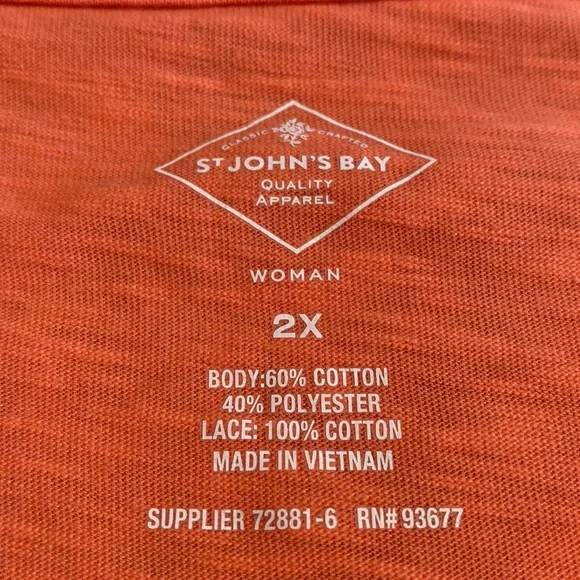 LIKE NEW!!!  ST. JOHN’S BAY 3/4 Sleeve Lace Adorned Knit Top!  Sz 2X - Picture 5 of 9